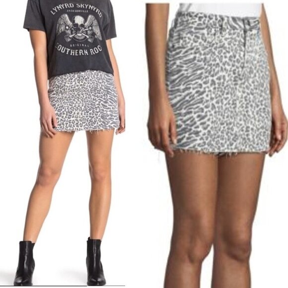 NWT Current/Elliott Leopard animal print Raw Hem Mini skirt 23 - Picture 1 of 5